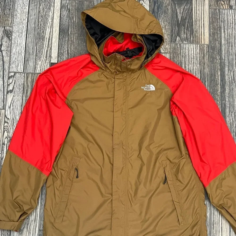 🔥🔥 THE NORTH FACE HyVENT Jacket Hooded Men’s Sz Large - Tan & Reddish‎ Orange